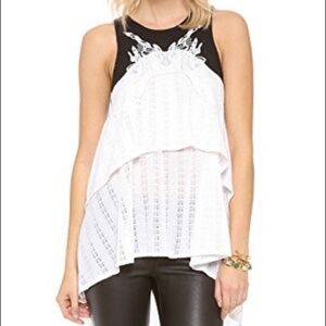 Free People Dark Night White Ruffle High Low Top